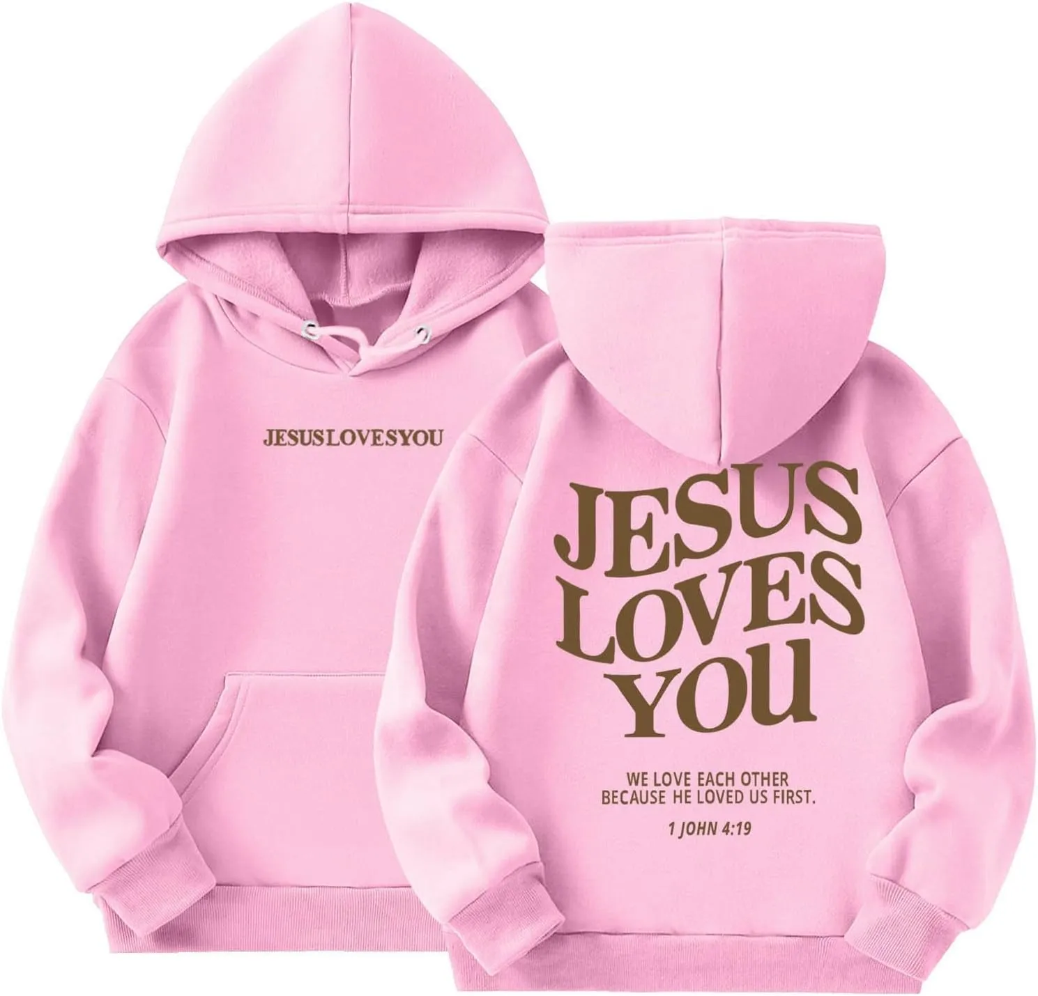 Jesus Loves You Girls Oversized Hoodies Drop Shoulder Letter Print Preppy Sweatshirt Sweatshirt Tops with Pockets