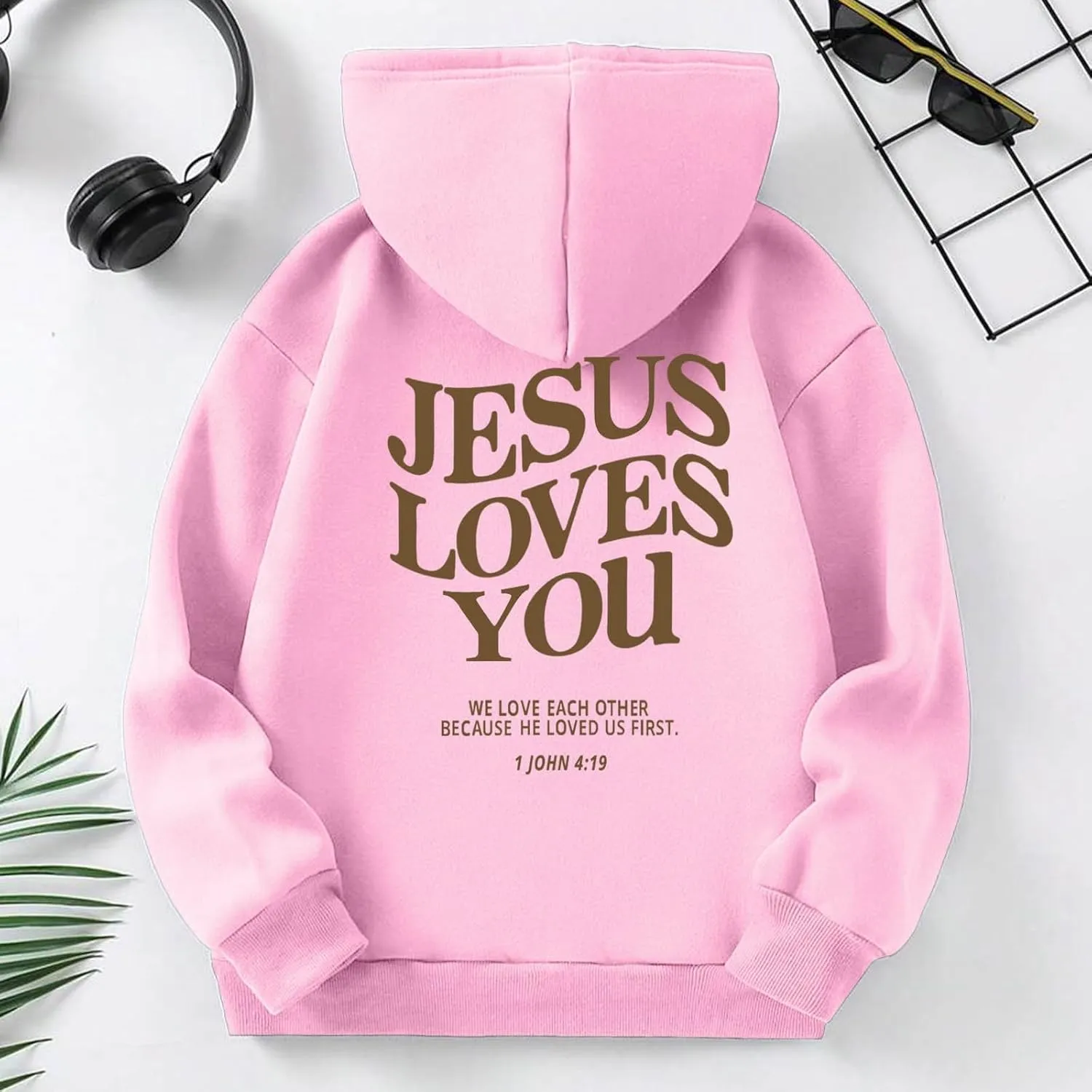 Jesus Loves You Girls Oversized Hoodies Drop Shoulder Letter Print Preppy Sweatshirt Sweatshirt Tops with Pockets