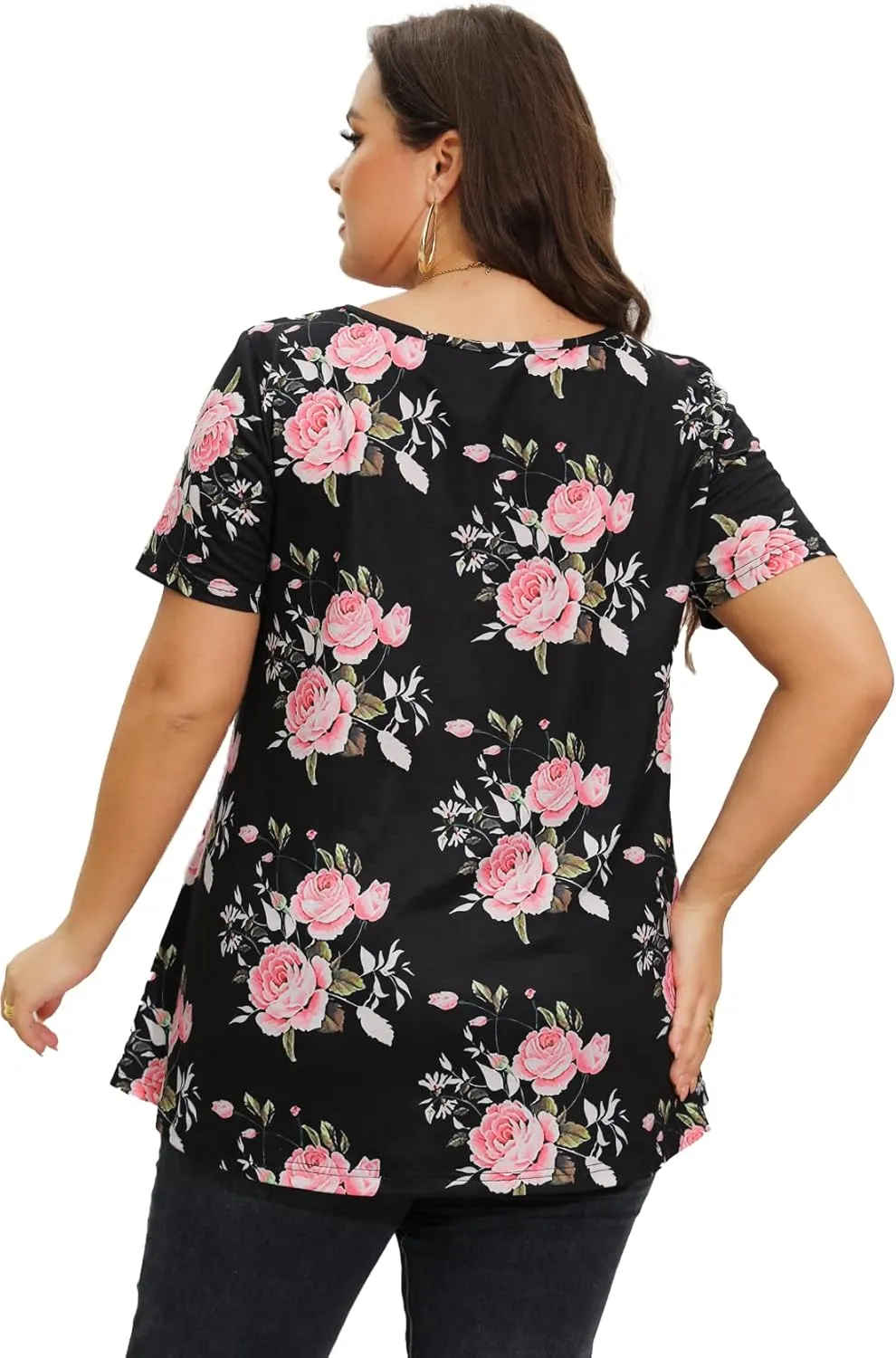 JOELLYUS Plus Size Tops for Women Tunic Floral Casual Short Sleeves T Shirts Flowy Blouses
