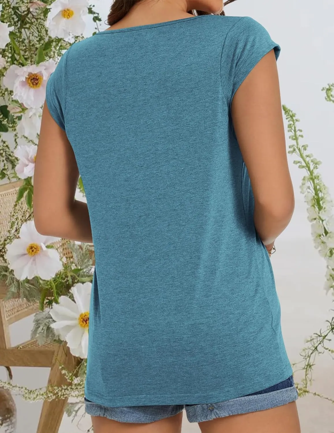 JOELLYUS Women's Cap Sleeve Tops Summer Tank Top Casual Basic Tees Shirts Loose Fit Blouses
