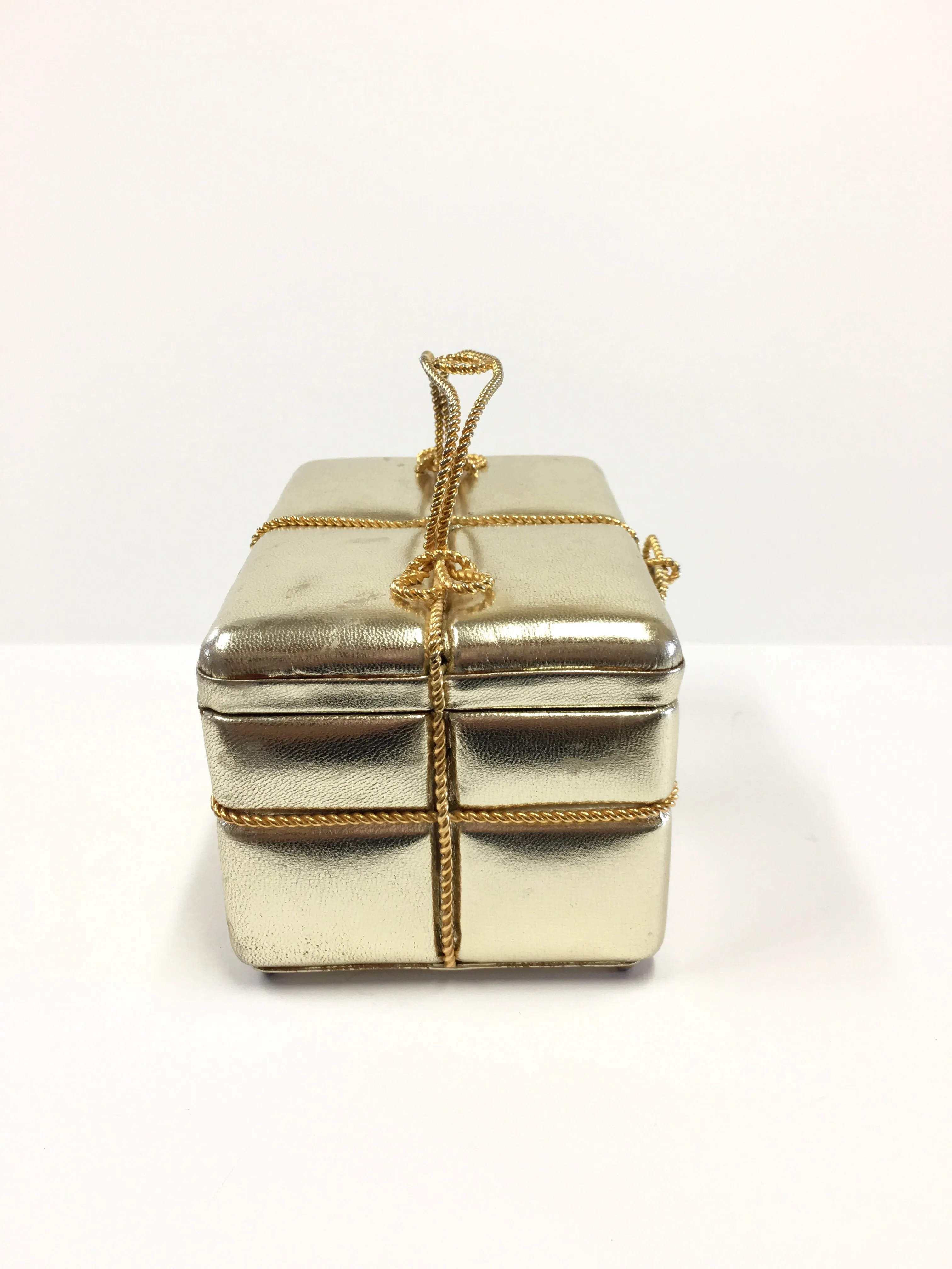 JUDITH LEIBER VINTAGE GOLD LEATHER GIFT BOX CLUCTH