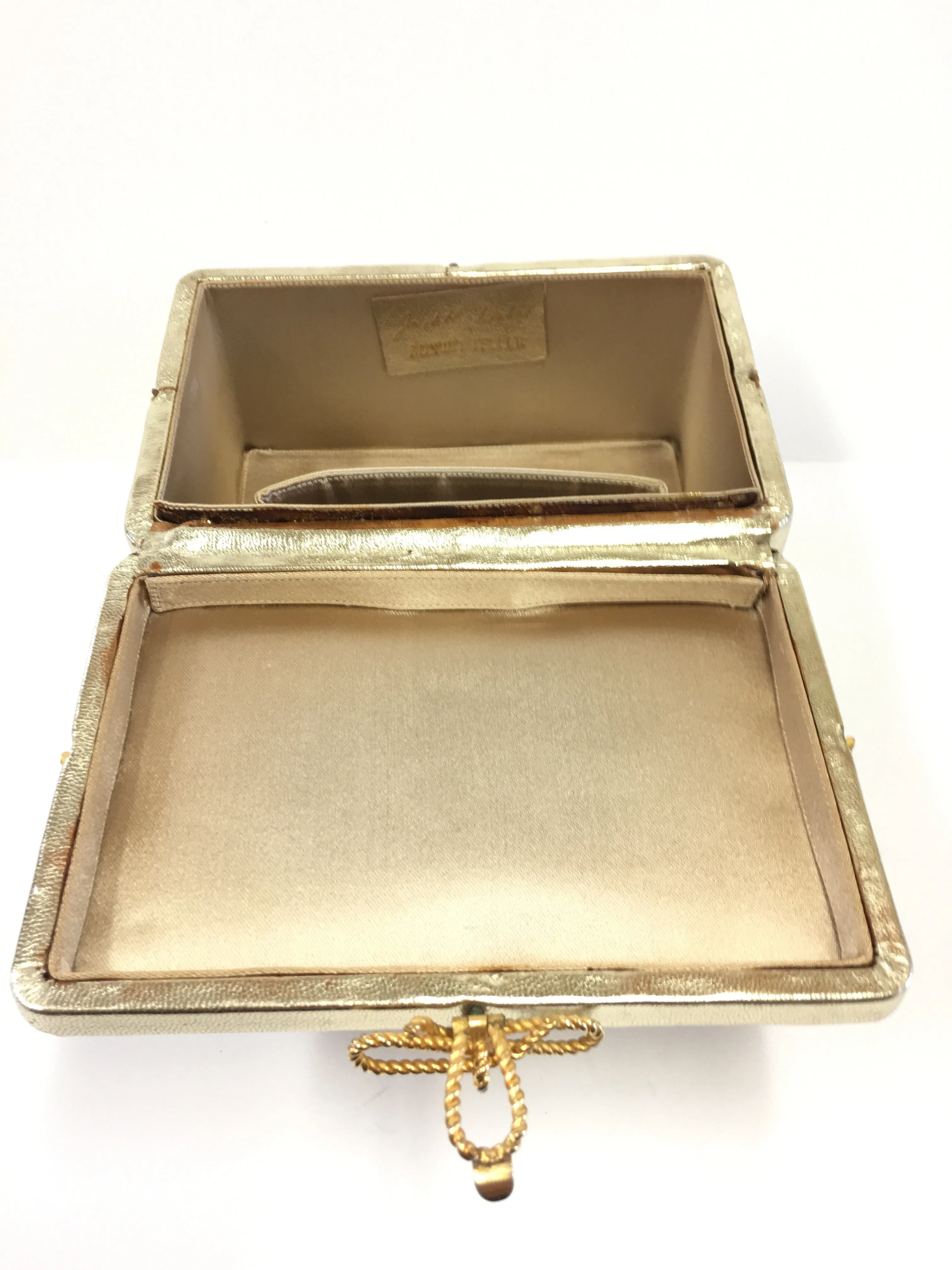 JUDITH LEIBER VINTAGE GOLD LEATHER GIFT BOX CLUCTH