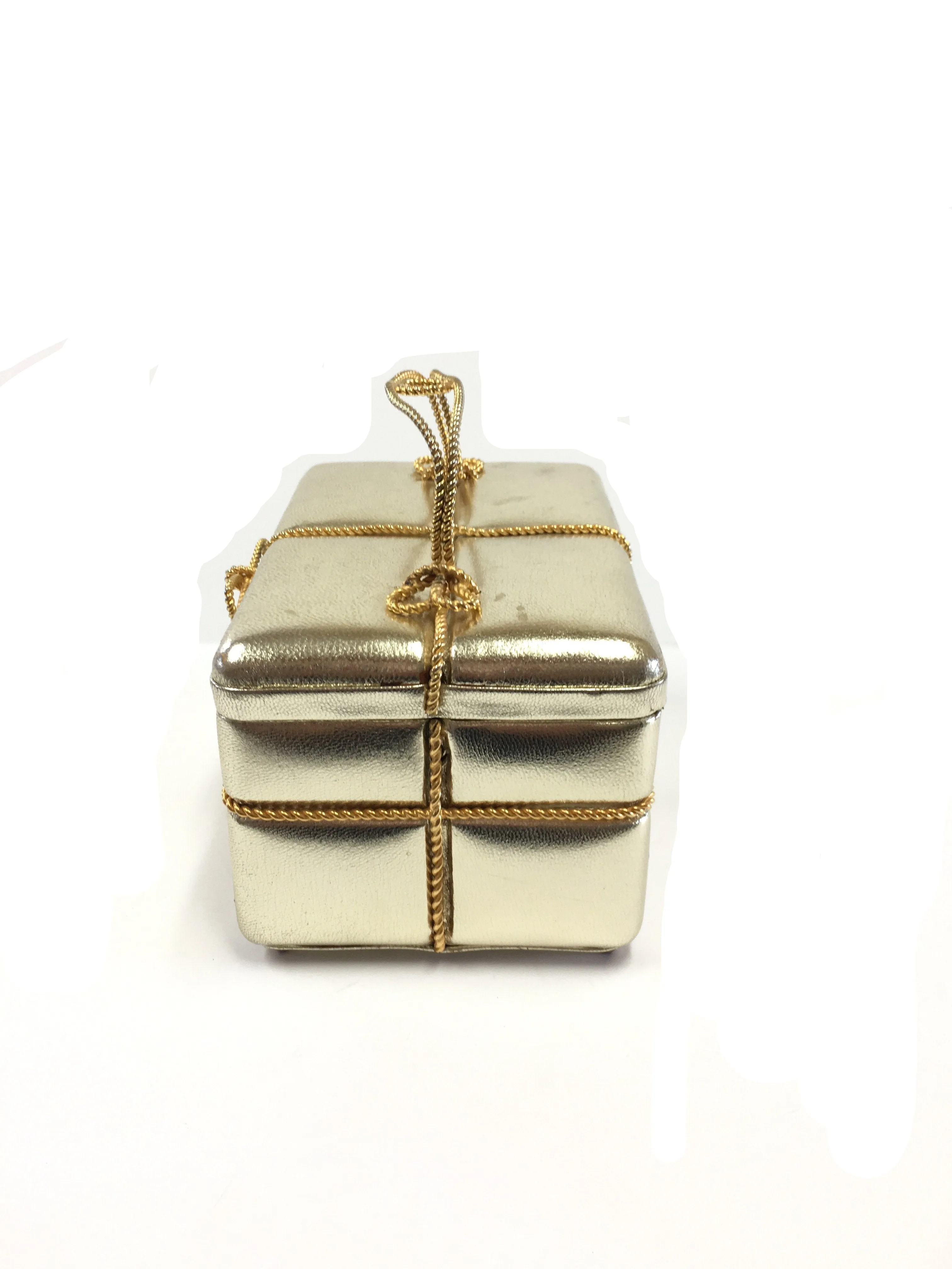 JUDITH LEIBER VINTAGE GOLD LEATHER GIFT BOX CLUCTH