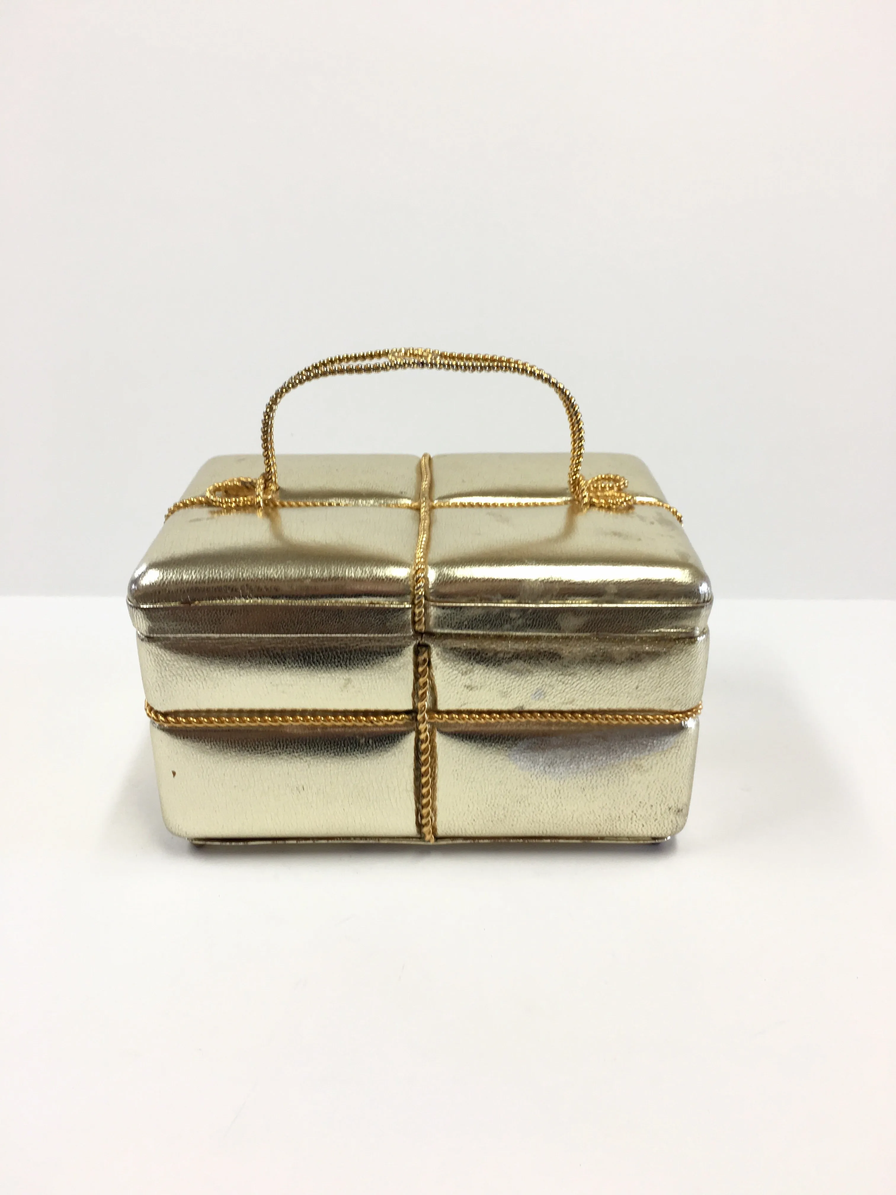 JUDITH LEIBER VINTAGE GOLD LEATHER GIFT BOX CLUCTH
