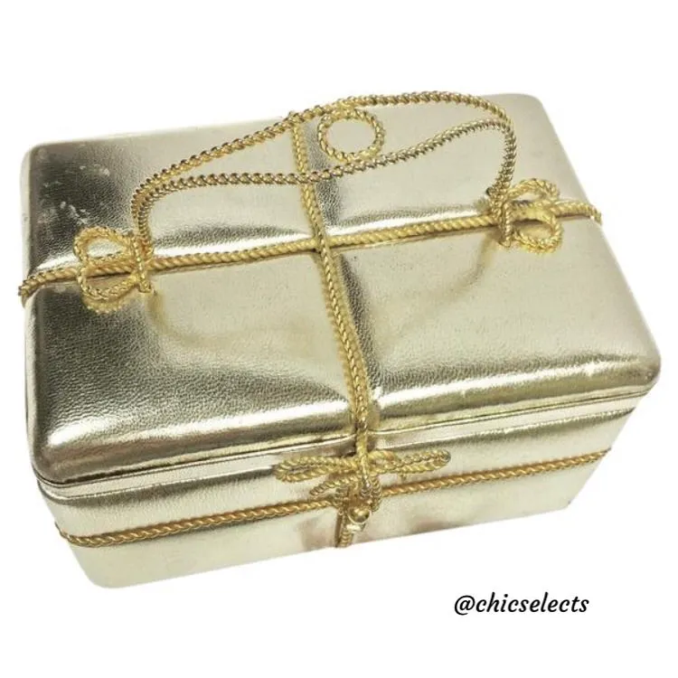 JUDITH LEIBER VINTAGE GOLD LEATHER GIFT BOX CLUCTH
