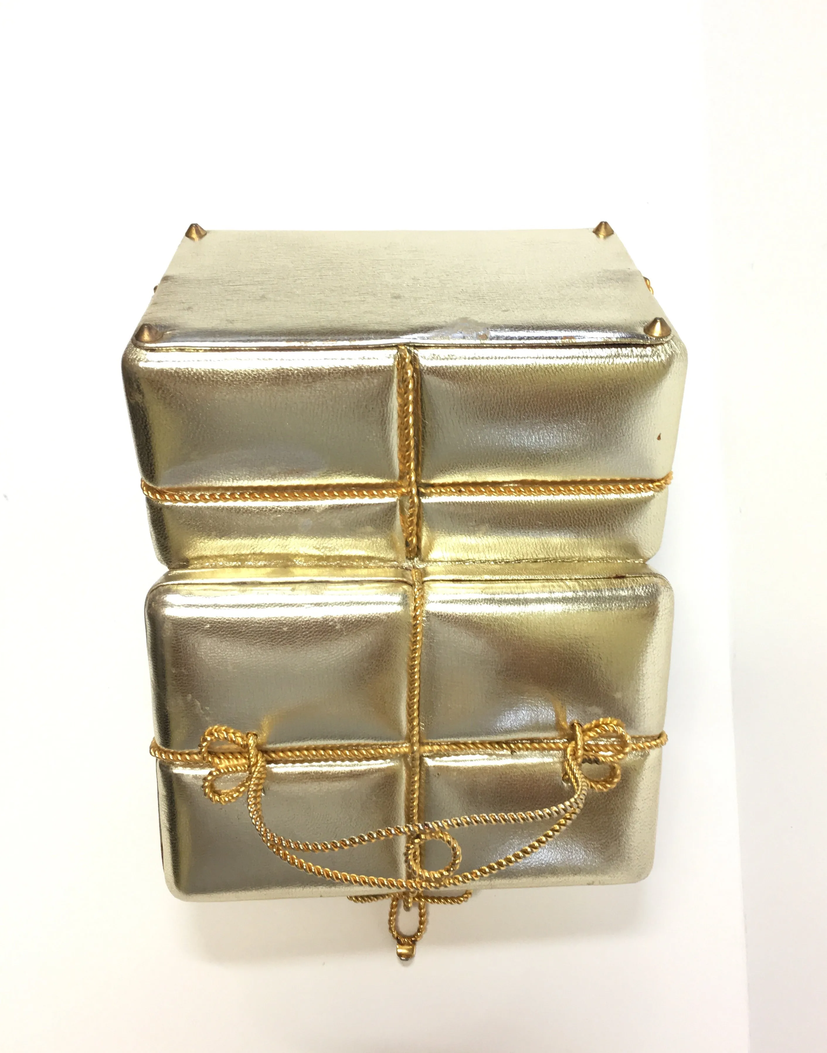 JUDITH LEIBER VINTAGE GOLD LEATHER GIFT BOX CLUCTH