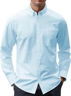 J.VER Men's Oxford Shirt Solid Casual Button Down Collar Shirts Long Sleeve Dress Shirts with Pocket