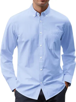 J.VER Men's Oxford Shirt Solid Casual Button Down Collar Shirts Long Sleeve Dress Shirts with Pocket