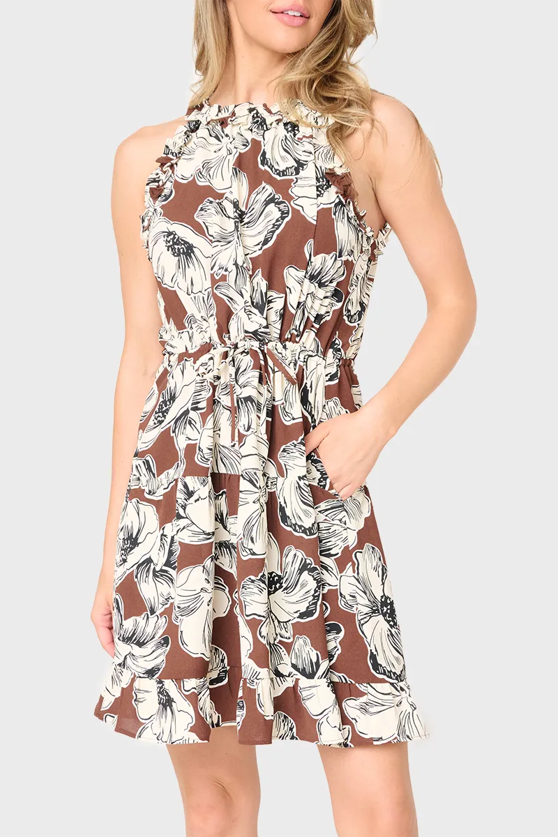 Khloe Dogwood Flower Print Ruffle Halter Dress (ALSO IN CURVY)