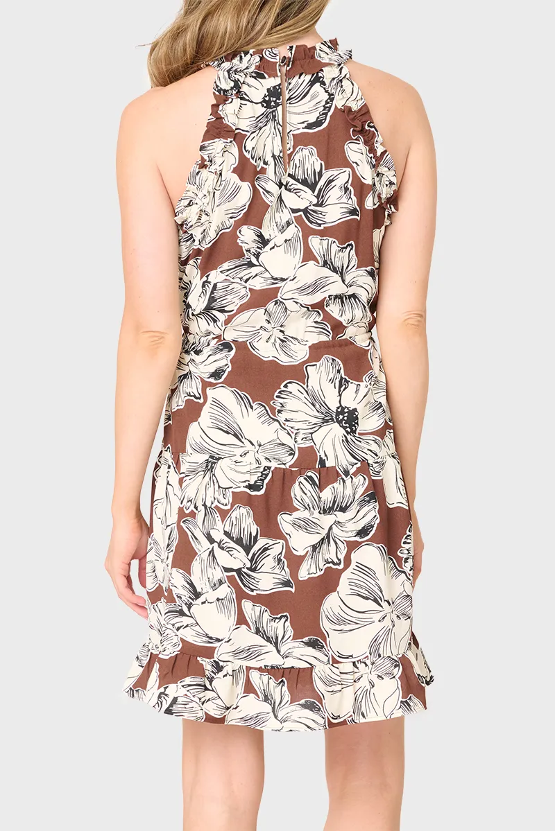 Khloe Dogwood Flower Print Ruffle Halter Dress (ALSO IN CURVY)