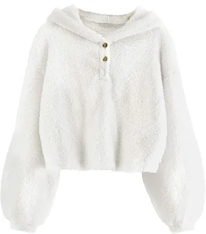 Kids Girl's Fuzzy Hoodies Warm Loose Fleece Button Down Pullover Sweatshirts Winter Tops