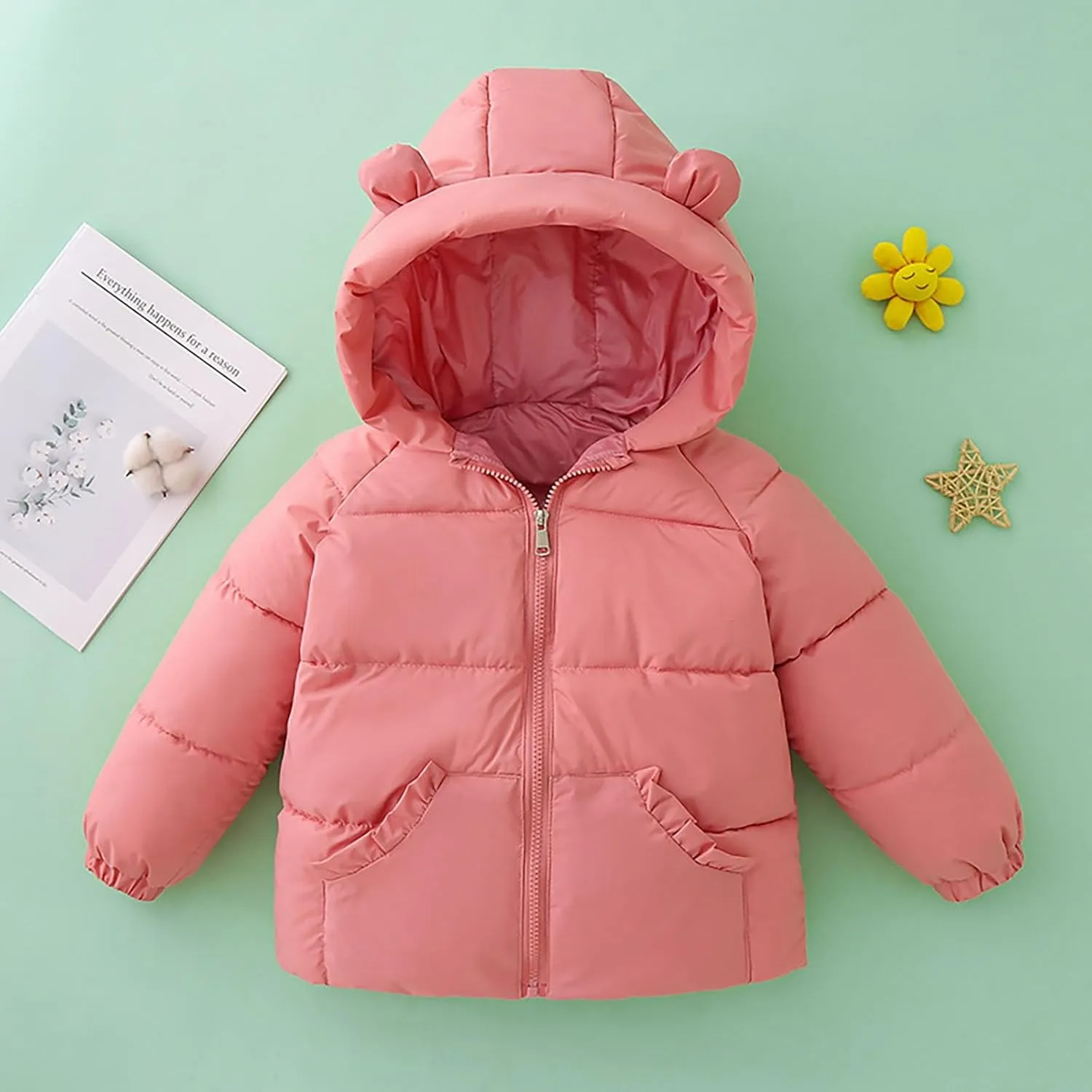 Kids Toddler Baby Girls Winter Warm Thick Solid Cotton Long Sleeve Padded Jacket Coat Winter Trench Coat