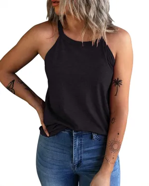 KINLONSAIR Women's Summer Sleeveless Halter Tee Shirts Crew Neck Workout Tank Tops Casual Plain Cami Shirts