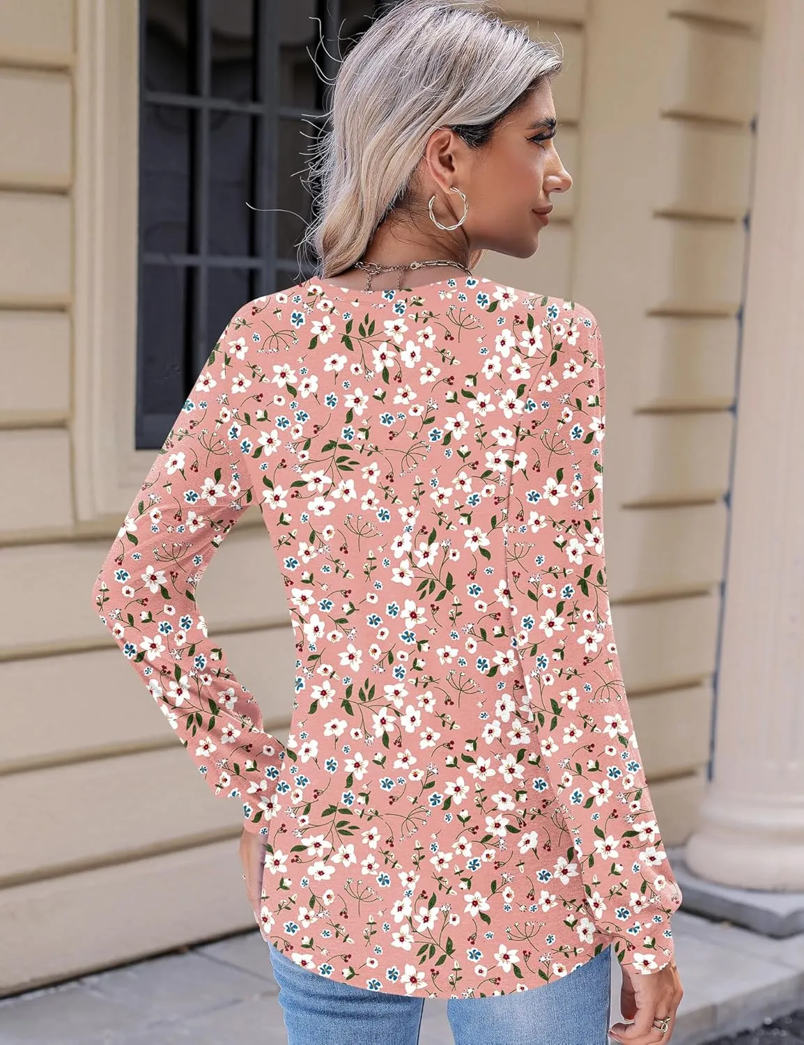 Kistore Womens Long Sleeve Tops Crew Neck Pleated Casual Dressy Blouses T Shirts Fall Clothes 2024