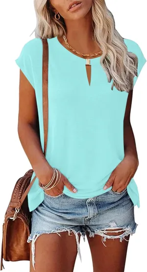 Kistore Women's Summer Casual V Neck Tank Tops Cap Sleeve Loose Fit Blouses Tunic Shirts