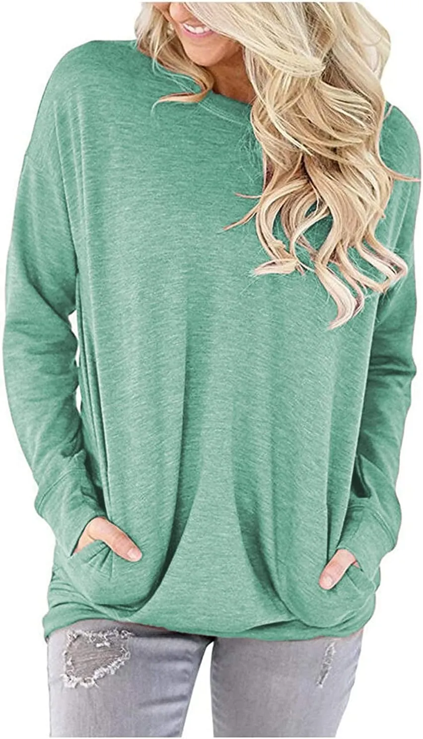 LaLaLa Women's Casual Loose Fit Tunic Tops Long Sleeve Comfy Sweatshirts Pullover T-Shirts Blouses