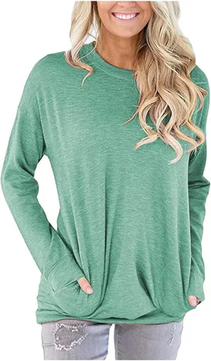 LaLaLa Women's Casual Loose Fit Tunic Tops Long Sleeve Comfy Sweatshirts Pullover T-Shirts Blouses