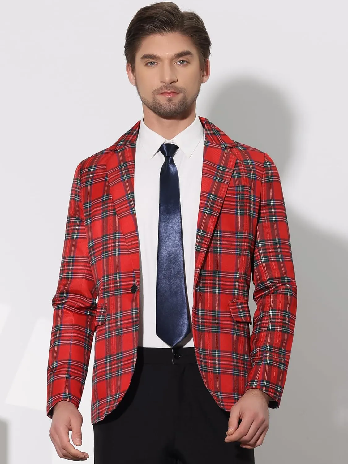 Lars Amadeus Plaid Blazers for Men's Notch Lapel Checked Pattern Wedding Dinner Sports Coat
