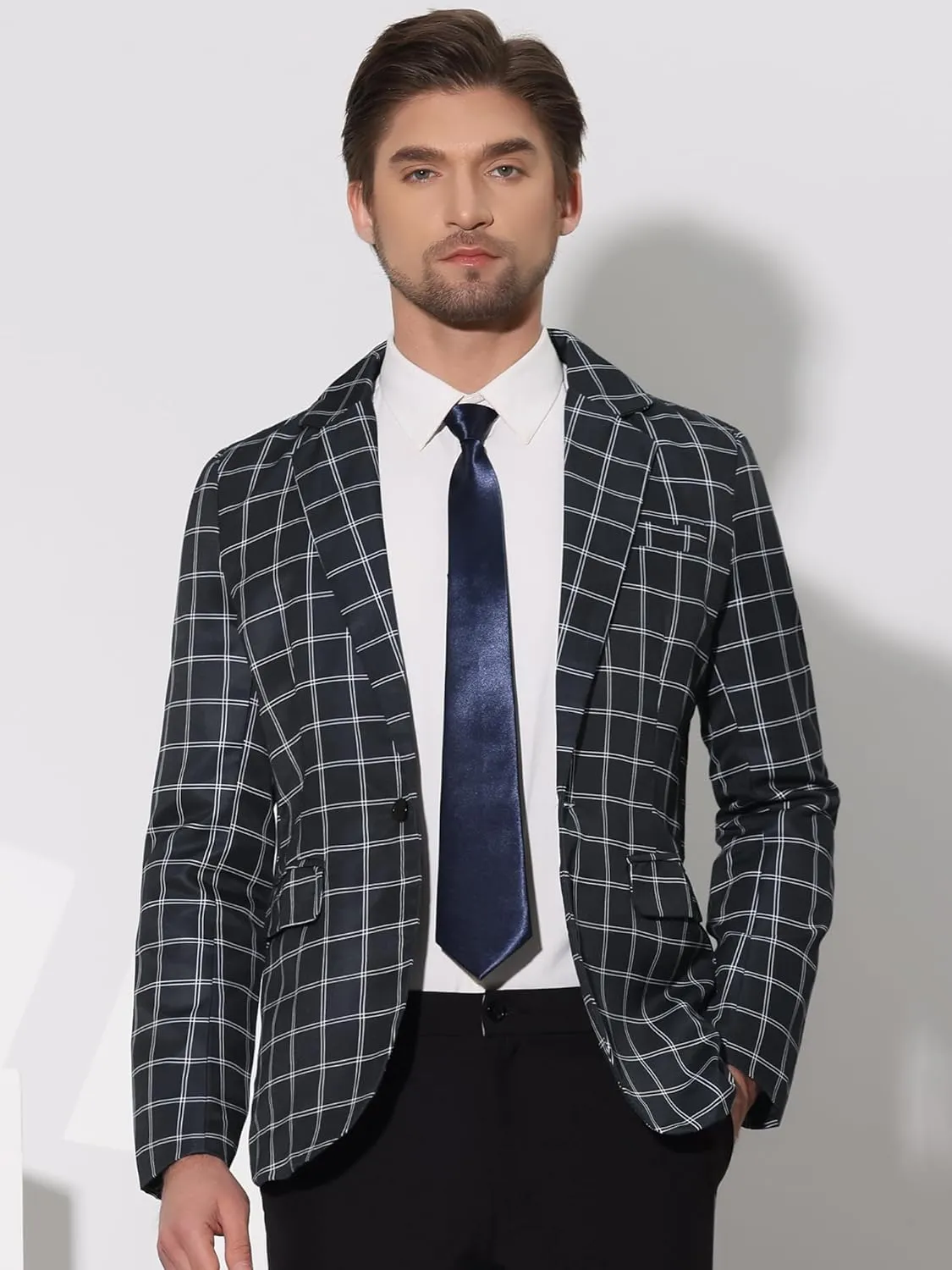 Lars Amadeus Plaid Blazers for Men's Notch Lapel Checked Pattern Wedding Dinner Sports Coat