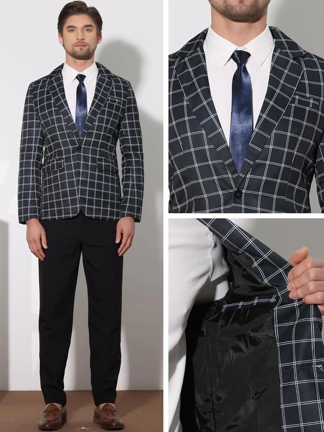 Lars Amadeus Plaid Blazers for Men's Notch Lapel Checked Pattern Wedding Dinner Sports Coat