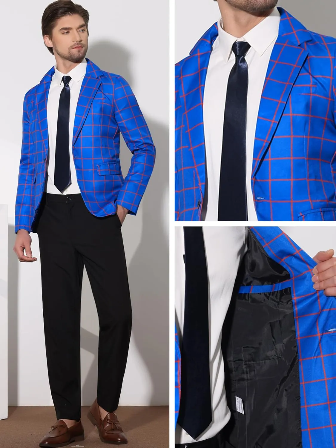 Lars Amadeus Plaid Blazers for Men's Notch Lapel Checked Pattern Wedding Dinner Sports Coat