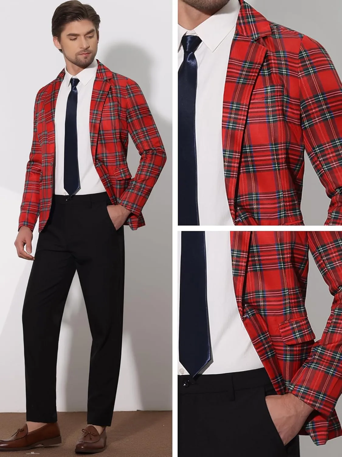 Lars Amadeus Plaid Blazers for Men's Notch Lapel Checked Pattern Wedding Dinner Sports Coat