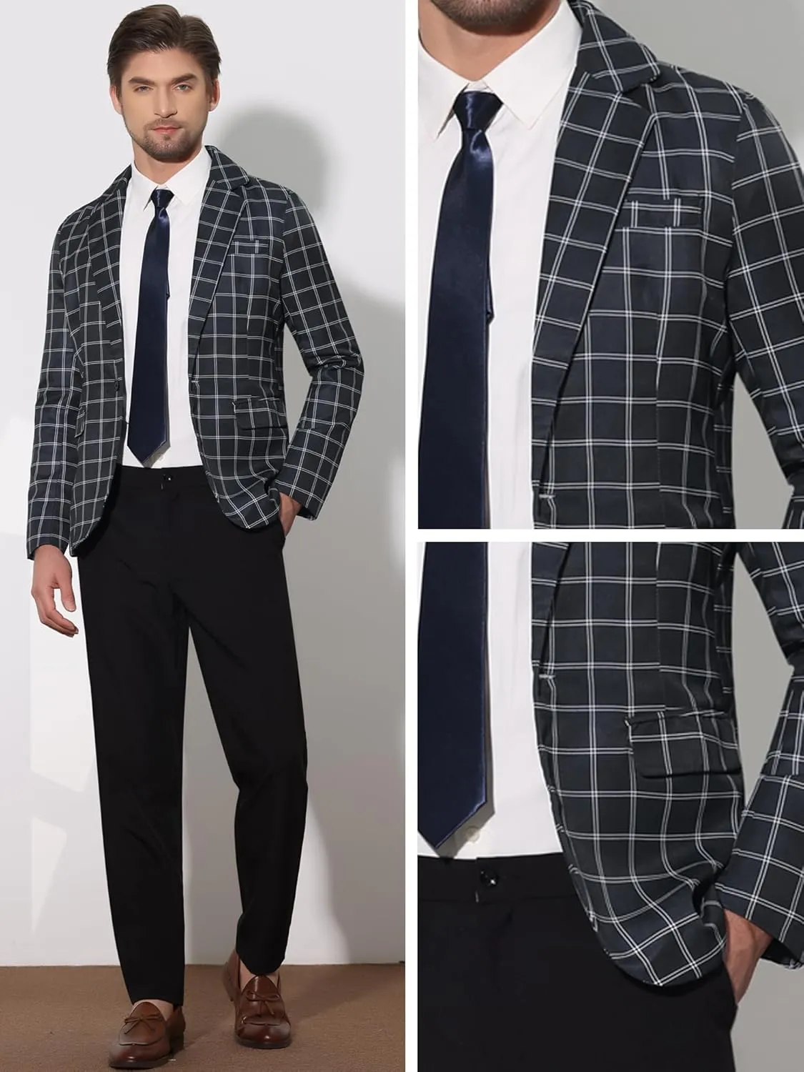 Lars Amadeus Plaid Blazers for Men's Notch Lapel Checked Pattern Wedding Dinner Sports Coat