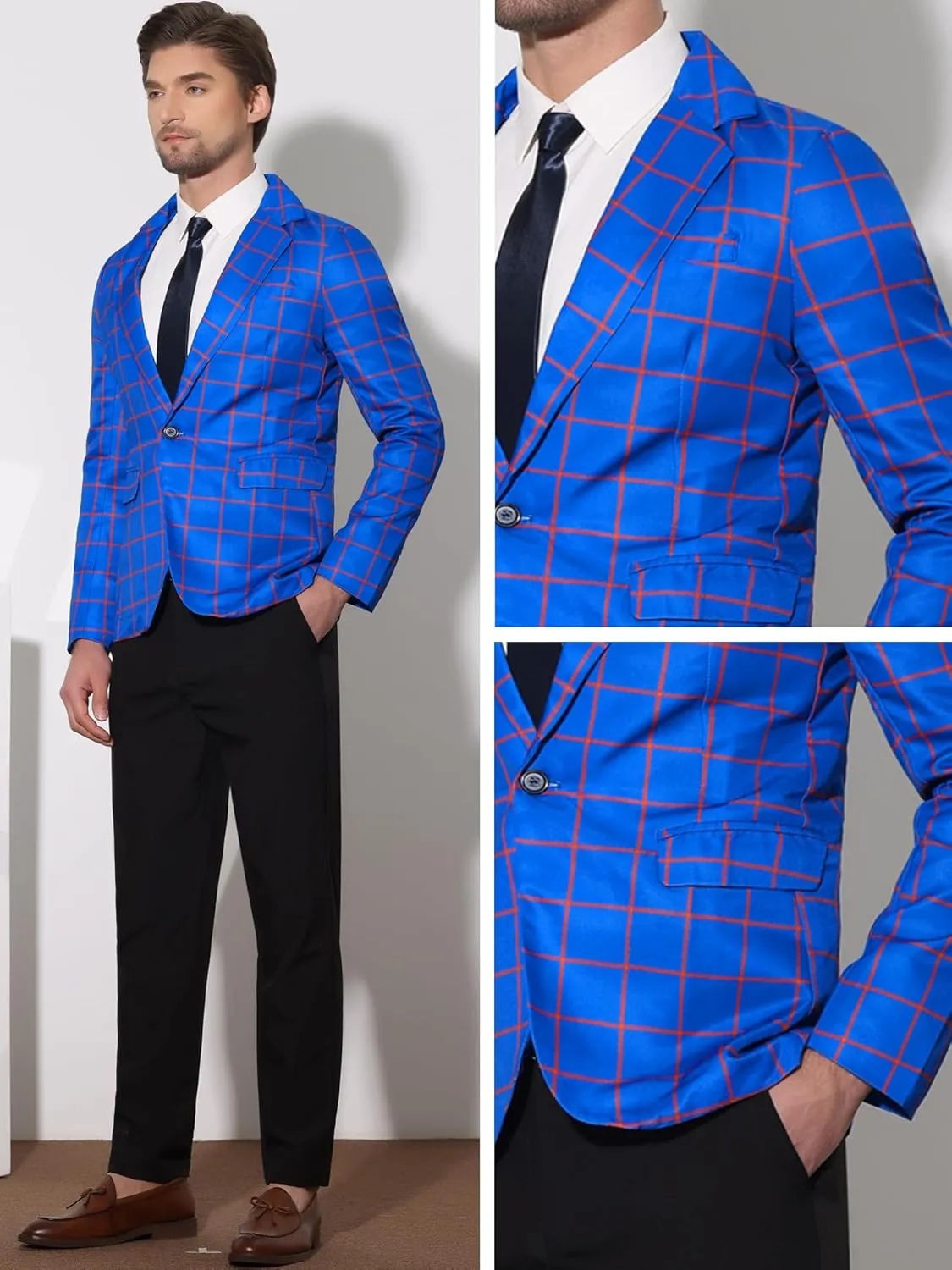 Lars Amadeus Plaid Blazers for Men's Notch Lapel Checked Pattern Wedding Dinner Sports Coat