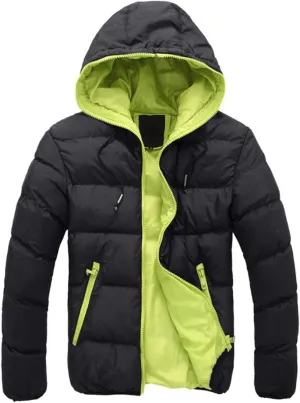LCMTWX Casual Coat Hoodie Winter Men's Cotton-padded Zipper Color Collision Jacket Men's Coats Jackets Mens Coats (Black, M)