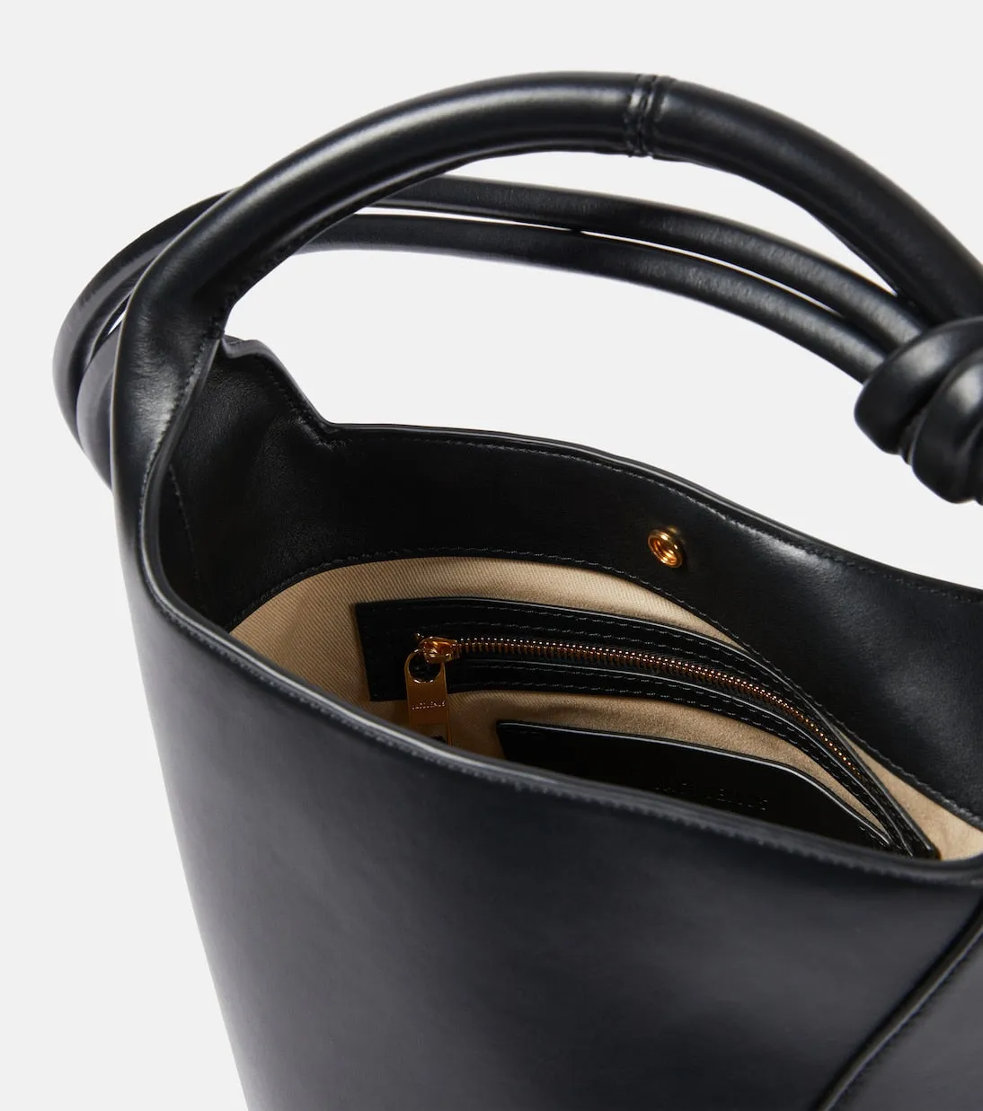 Le petit tourni Jacquemus leather bucket bag, black