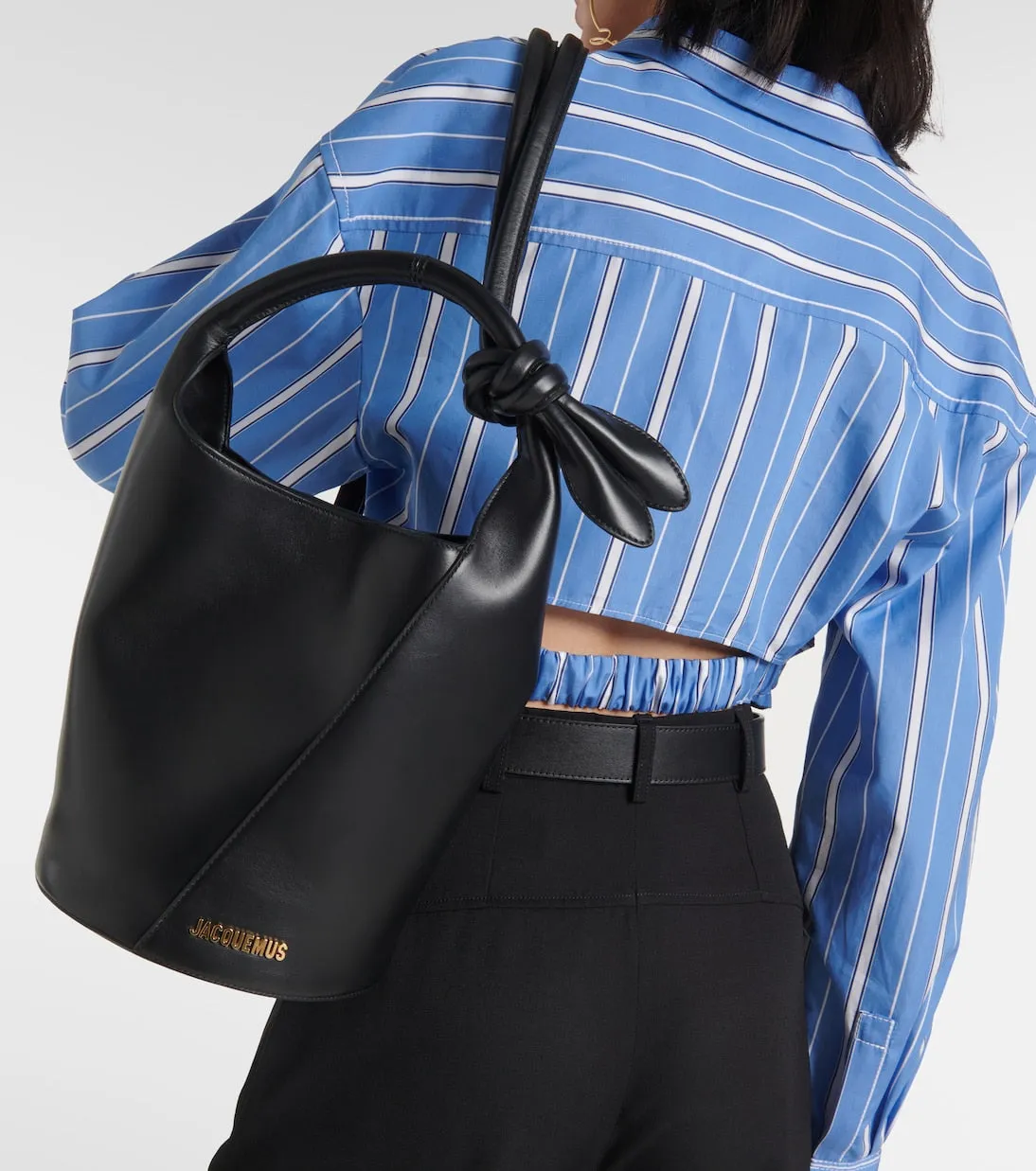 Le petit tourni Jacquemus leather bucket bag, black
