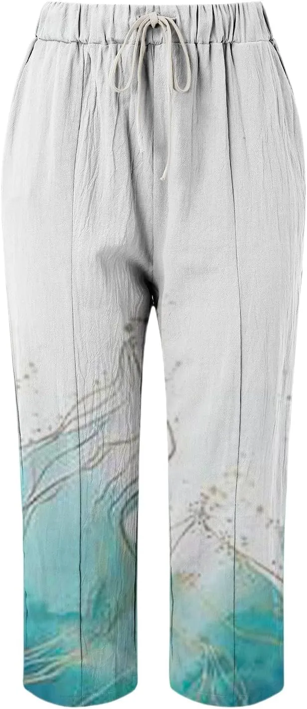 Leggings for Women Summer Casual Drawstring Pants Loose Cotton Linen Palazzo Pants Womens Linen Pants Womens Work
