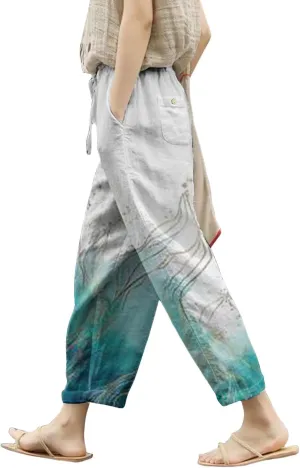 Leggings for Women Summer Casual Drawstring Pants Loose Cotton Linen Palazzo Pants Womens Linen Pants Womens Work