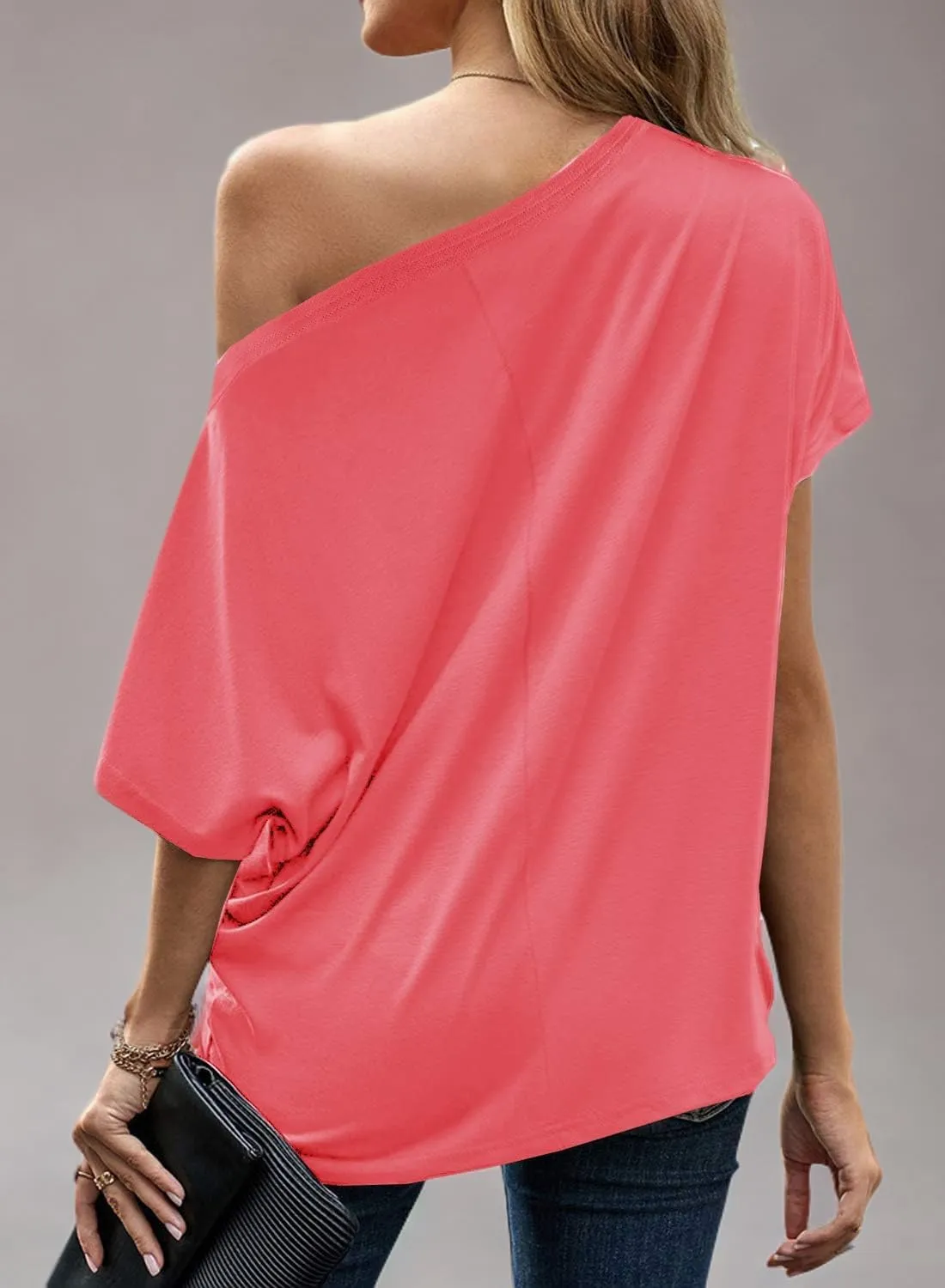 LEIYEE Womens Off Shoulder Tops Summer Casual Short Sleeve Front Twist Knot T Shirts Blouses
