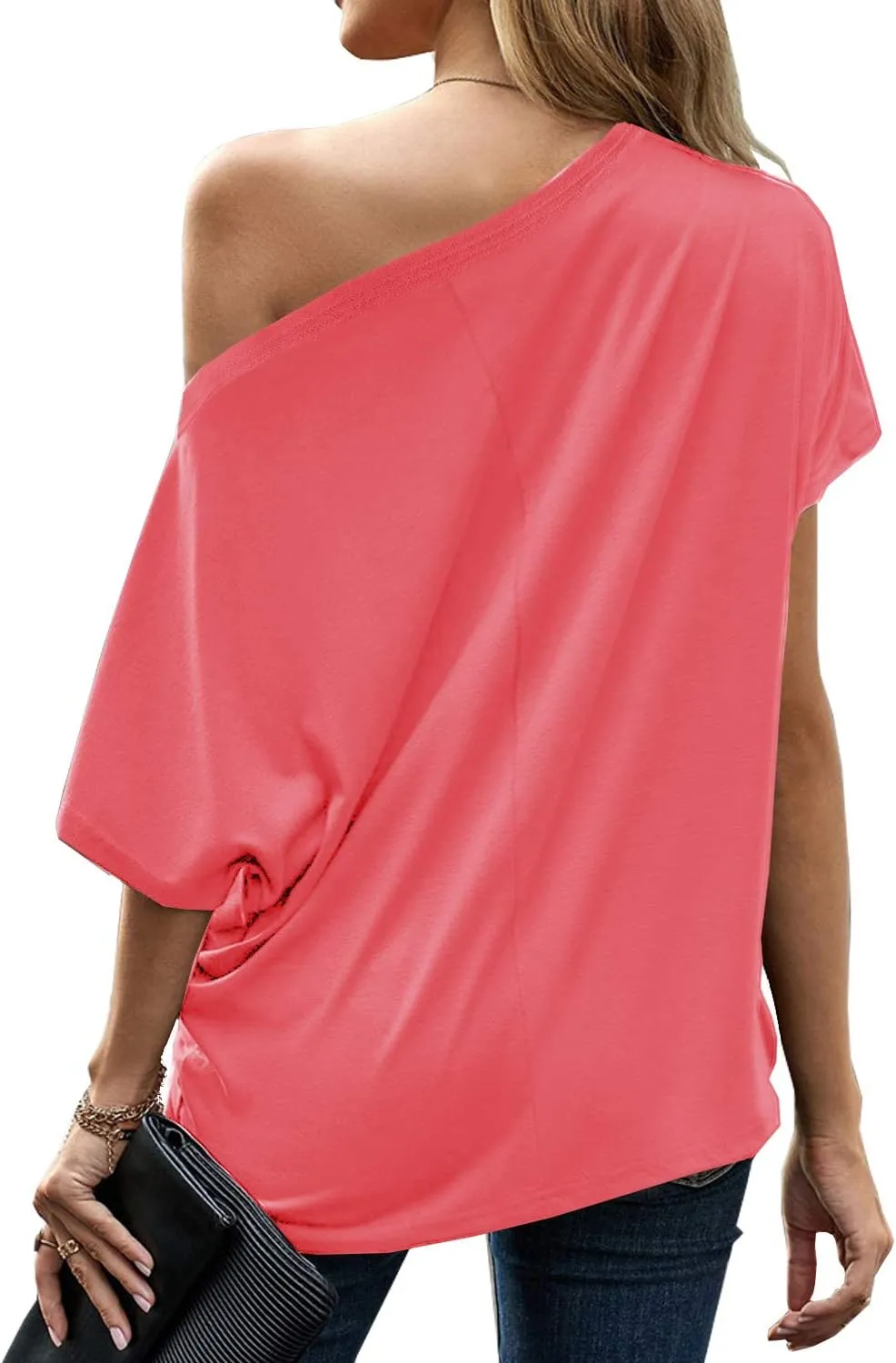 LEIYEE Womens Off Shoulder Tops Summer Casual Short Sleeve Front Twist Knot T Shirts Blouses