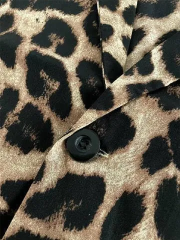 Leopard Fitted Blazers for Women Dressy Notched Lapel Suit Jacket Business Casual Outfits, Single-Button Outwear with Pockets