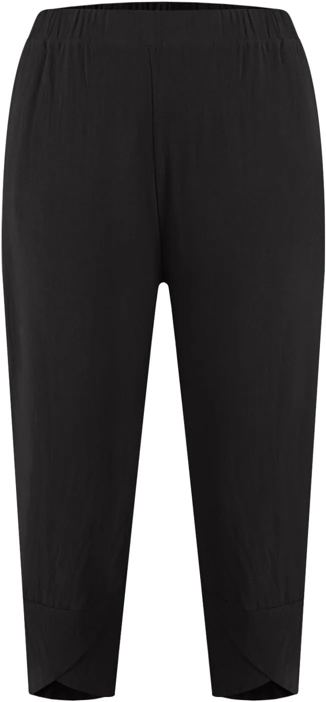 Linen Capris Pants Women Plus Size Casual Summer 2025 Loose Fit Drawstring Elastic Waist Cropped Trouser Lounge Pant
