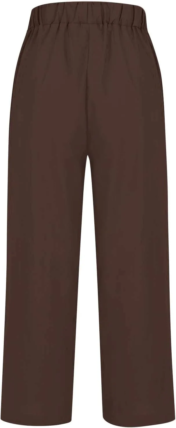 Linen Pants for Women Casual Loose High Waist Wide Leg Palazzo Pants 2025 Summer Boho Floral Flowy Beach Trousers