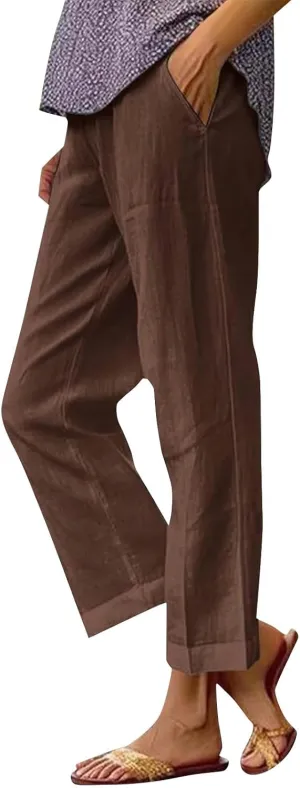 Linen Pants for Women Casual Loose High Waist Wide Leg Palazzo Pants 2025 Summer Boho Floral Flowy Beach Trousers