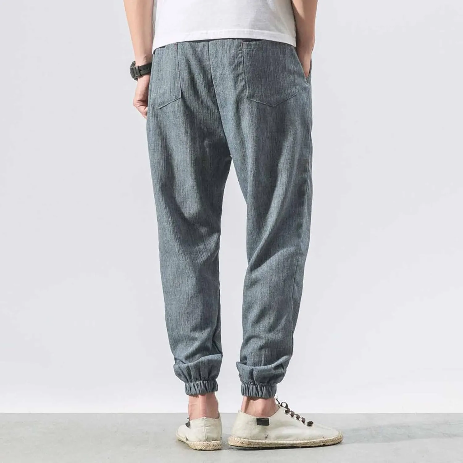 Linen Pants Men Beach Casual Drawstring Elastic Waist Beach Yoga Pants Summer Lightweight Trousers with Pockets