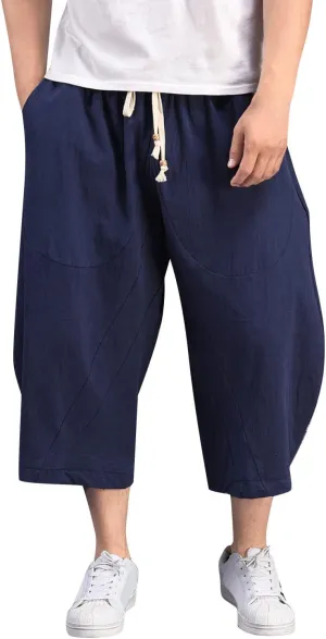 Linen Pants Men Big and Tall Elastic Waist Lounge Hip Hop Harem Pants Summer Casual Straight Leg Dress Trousers