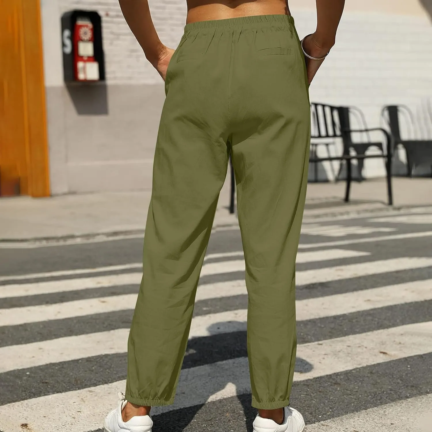 Linen Pants Women Summer Dressy Straight Wide Leg High Waisted Pants Casual Loose Plus Size Baggy Pants Trousers