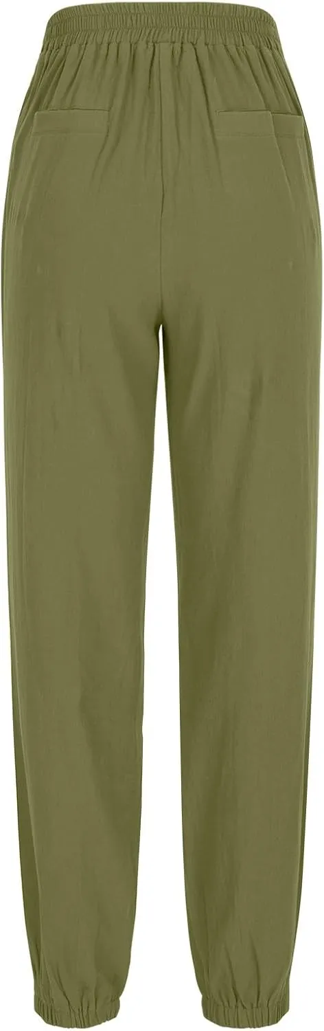 Linen Pants Women Summer Dressy Straight Wide Leg High Waisted Pants Casual Loose Plus Size Baggy Pants Trousers
