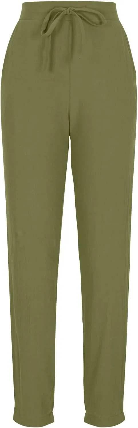 Linen Pants Women Summer Dressy Straight Wide Leg High Waisted Pants Casual Loose Plus Size Baggy Pants Trousers