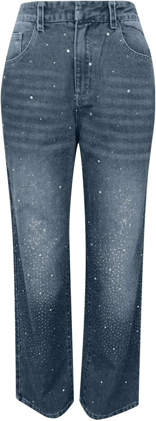 Litetao Baggy Jeans for Women High Waisted Casual Loose Wide Leg Harem Jean Washed Distressed Straight Leg Denim Pants