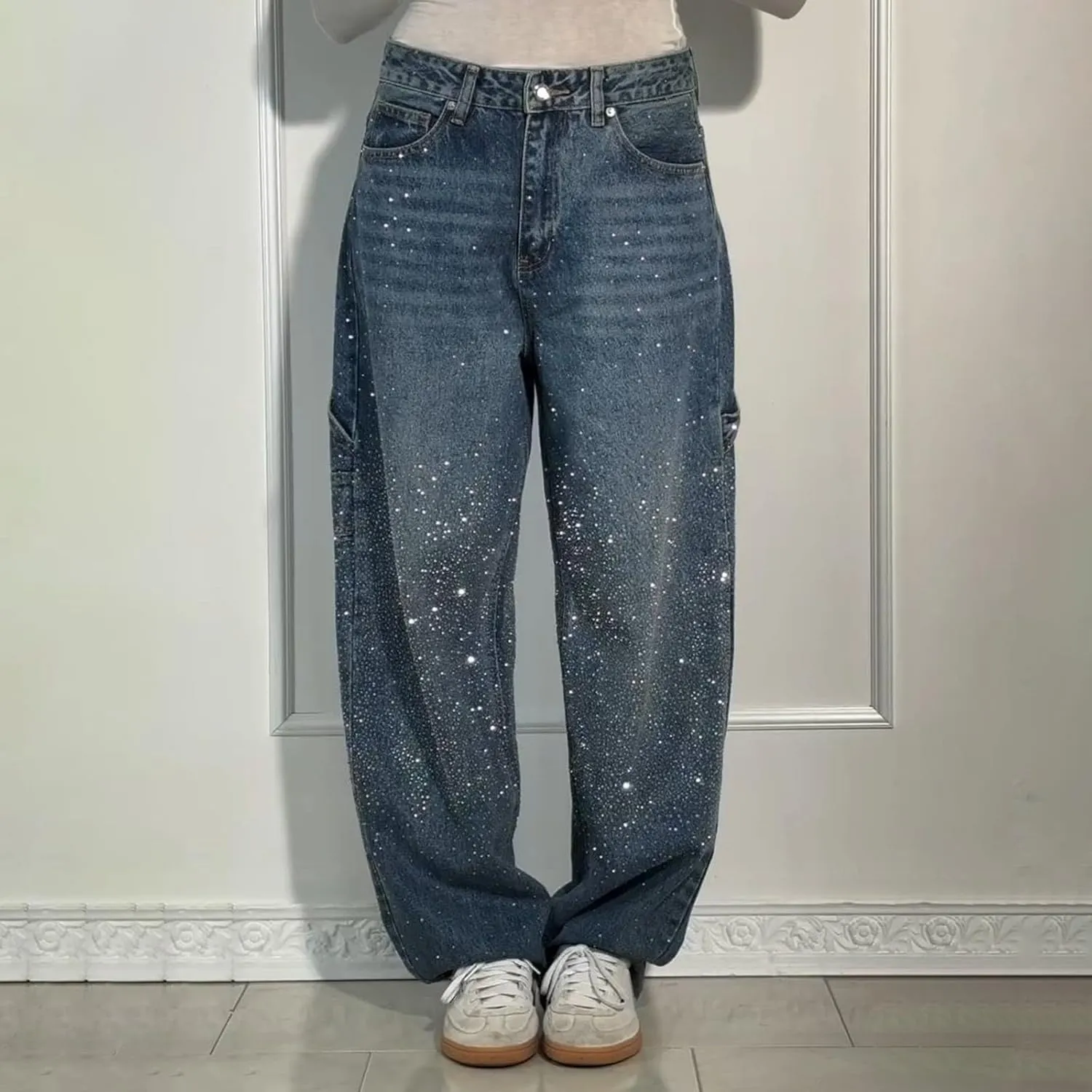 Litetao Baggy Jeans for Women High Waisted Casual Loose Wide Leg Harem Jean Washed Distressed Straight Leg Denim Pants