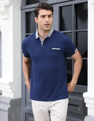 LIUPMWE Polo Shirts for Men with Pocket Elegante Plaided Short Sleeve Cotton T Shirts Golf Shirt