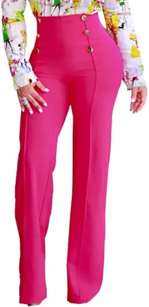 LKOUS Women's Stretchy High Waisted Wide Leg Button-Down Pants Work Dress Pant
