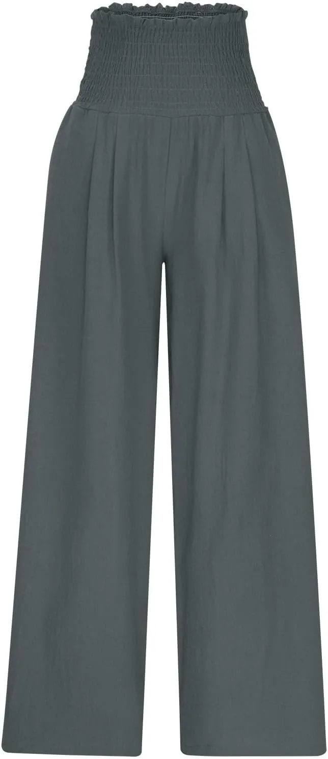 Lmdudan Womens Elastic High Waisted Palazzo Pants Casual Wide Leg Long Lounge Pant 2025 Summer Trousers with Pockets