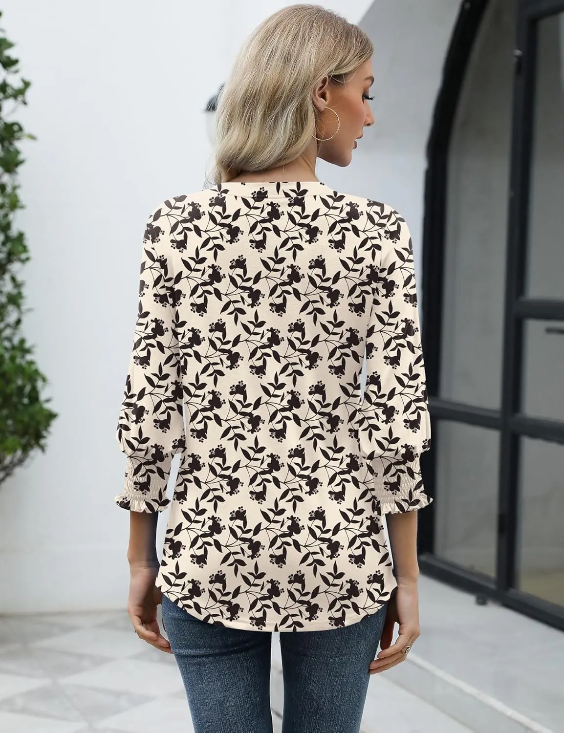 LOMON Women's 2025 Fashion Tops 3/4 Length Sleeve Business Casual Blouses Summer Tees Shirts